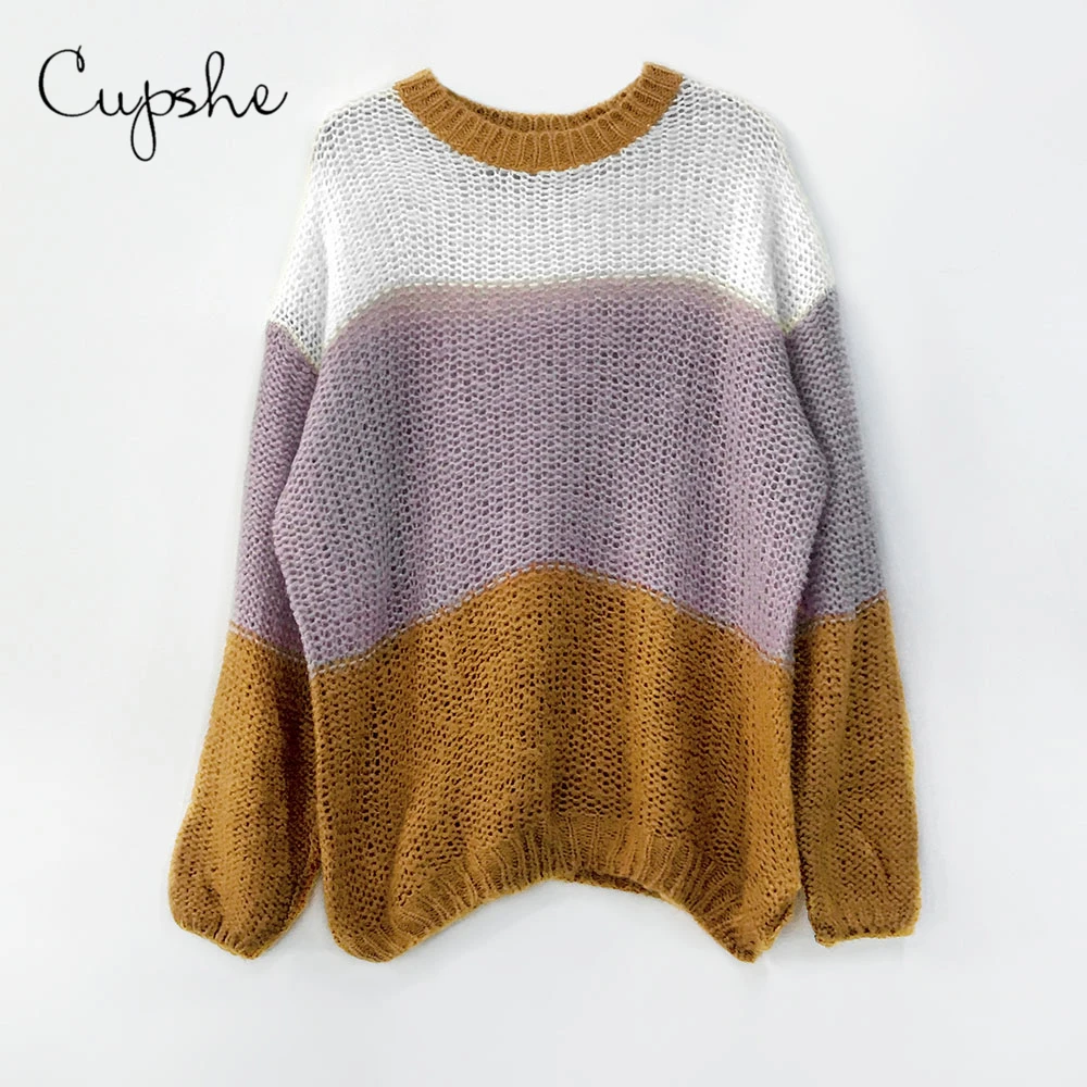 CUPSHE Свободный Белый Фиолетовый и карамель Colorblock (цветовой блок) свитер 2021 зимняя