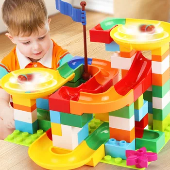 

55-162Pcs Marble Race Run Compatible LegoINGly Duploed,Big Size Building Brick DIY Funnel Slide Maze Balls Toy For Children Gift