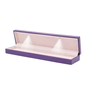 

LED Velvet Long Boxes Necklace Padent Gift Box Wedding Jewelry Display Case Hot