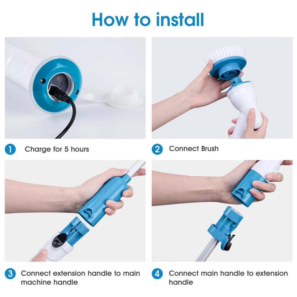 Turbo Scrub Electric Cleaning Brush Adjustable Waterproof Cleaner Wireless Charging Clean Bathroom Kitchen Cleaning Tools Set - Image 5