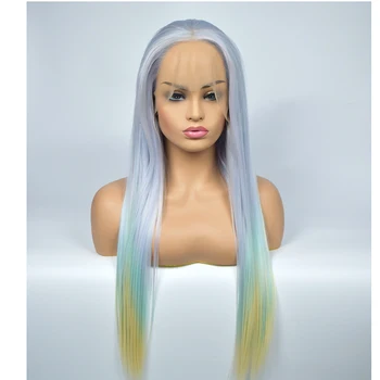 

3 Ombre Color Cosplay Lace Front Wig Styled Straight Synthetic Wig High Temperature Fiber Hand Tied Replacement for all Women