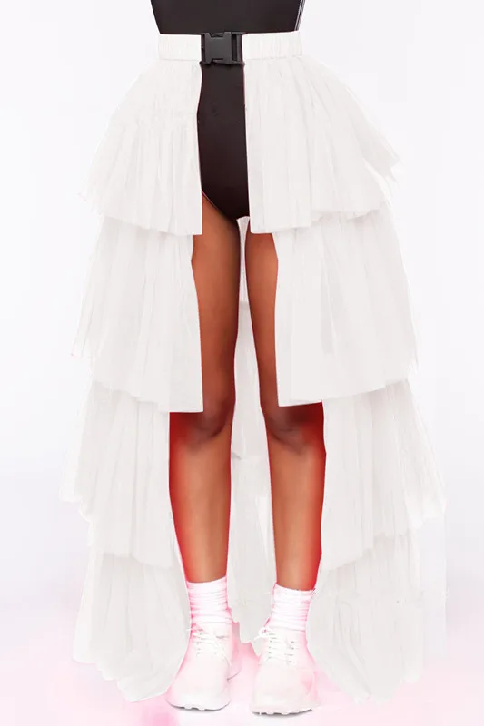 BKLD Summer Streetwear Women Skirts 2024 New Buckle High Waist Long Tulle Skirt Mesh Beach Maxi Skirts For Women Black White 6