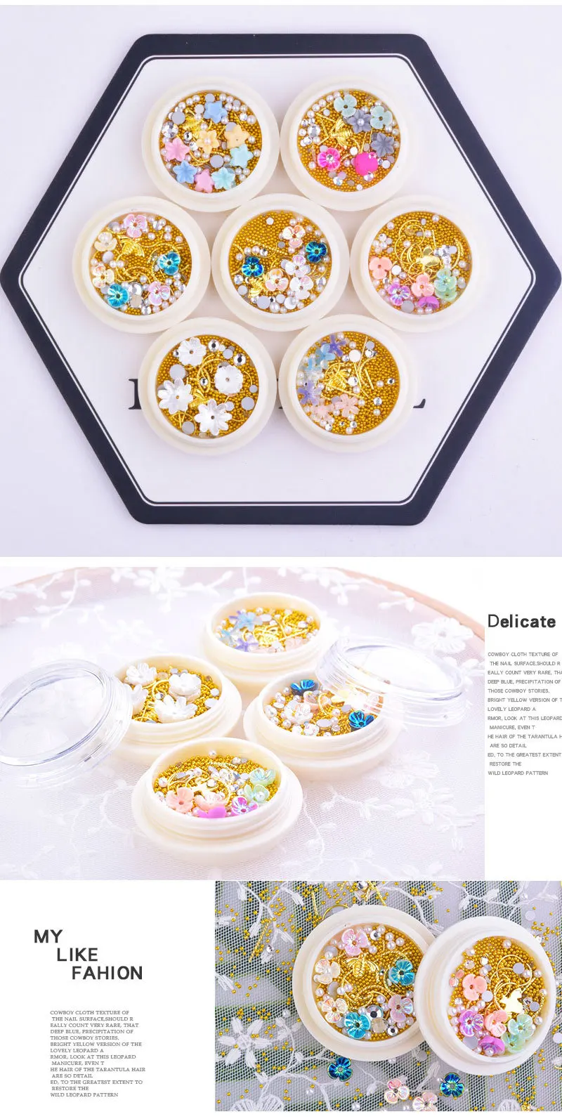 NCF5 3D 100pcs/bag White Shell Flower 3D Nail Charms Jewelry 6 mm-11 mm White-Color Resin Flower Charms Nail Design 3D100418