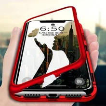 Магнитный металлический адсорбционный чехол для iPhone XR X XS MAX, закаленное стеклянный магнит, чехлы для телефонов iPhone 7 8 6 6s Plus, задняя крышка