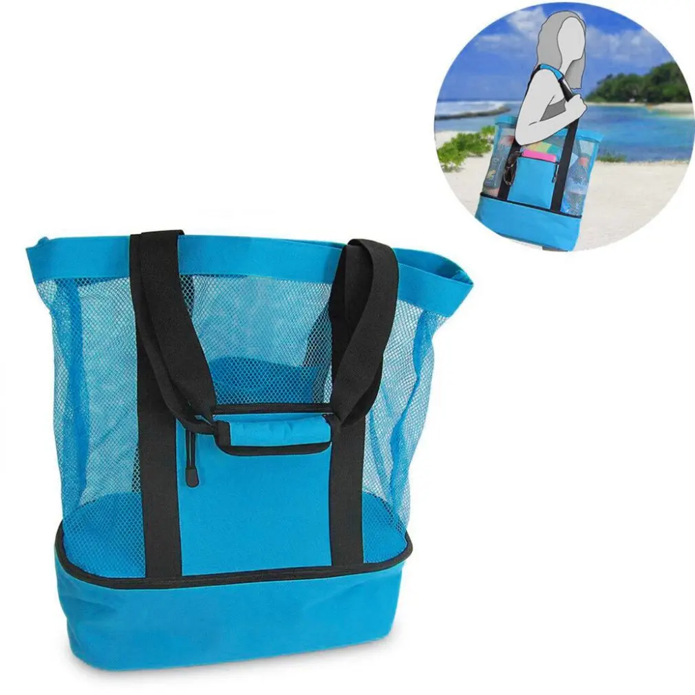 Practical Portable Picnic Bag Mesh Outdoor Durable Double Compartment Oversized Zipper Closure Beach Tote | Дом и сад