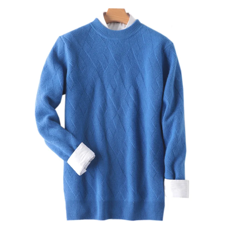 80% OFF Fall/winter new round neck cashmere sweater men's padded pullover sweater solid color loose casual men's wool knitted base shirt
