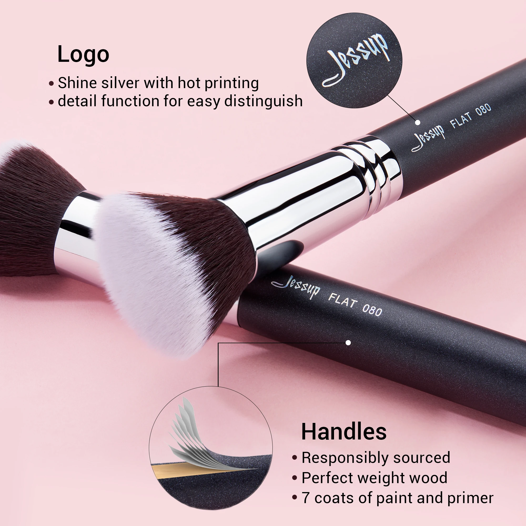 Jessup Foundation Brushes Face Makeup Brush Powder Contour Concealer Blush Highlighter Flat Round Fluff for Liquid Cream 4