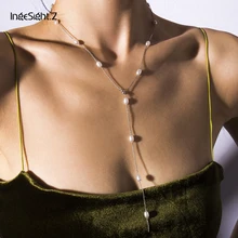 IngeSight. Z ожерелье-чокер из искусственного жемчуга в стиле бохо, простое минималистичное длинное ожерелье на цепочке для женщин, ювелирные изделия