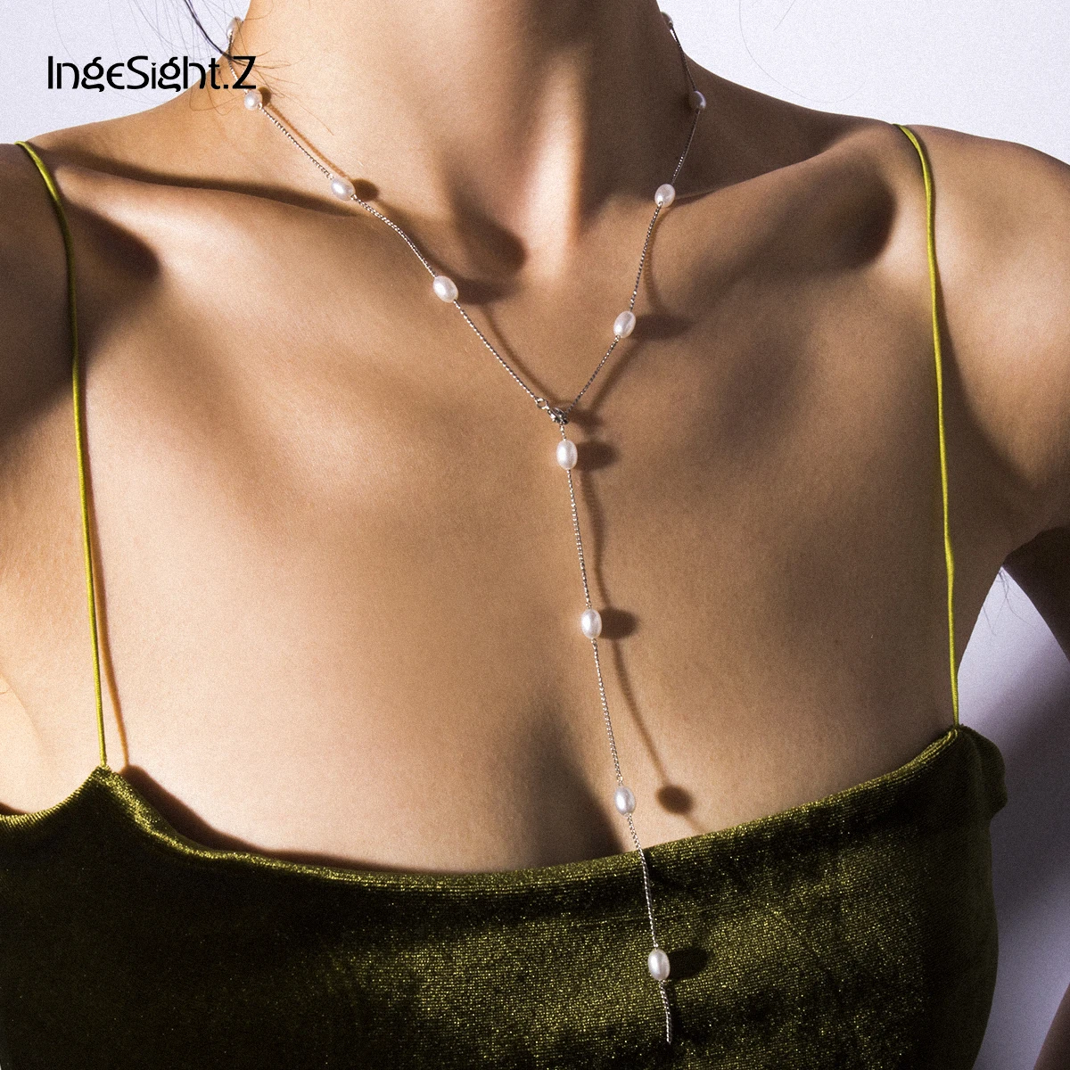 

IngeSight.Z Boho Imitation Pearl Bead Choker Necklace Collar Statement Simple Minimalist Long Chain Necklace for Women Jewelry