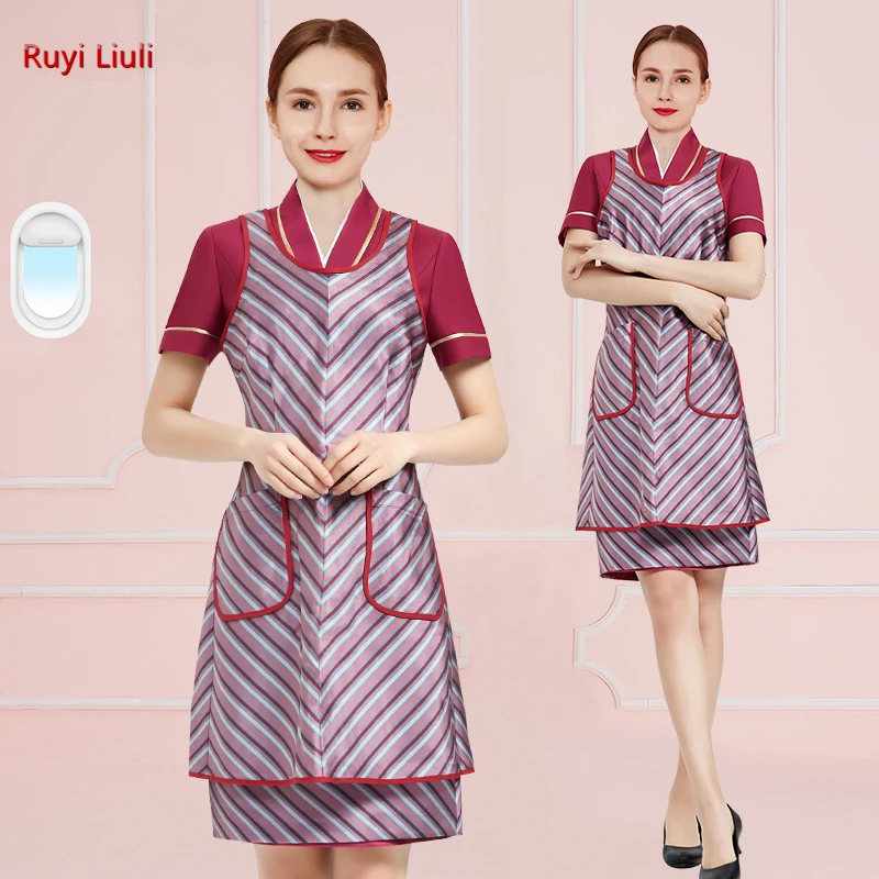 

Stewardess uniform apron southern airlines stewardess apron hotel attendant dining chef striped skirt south