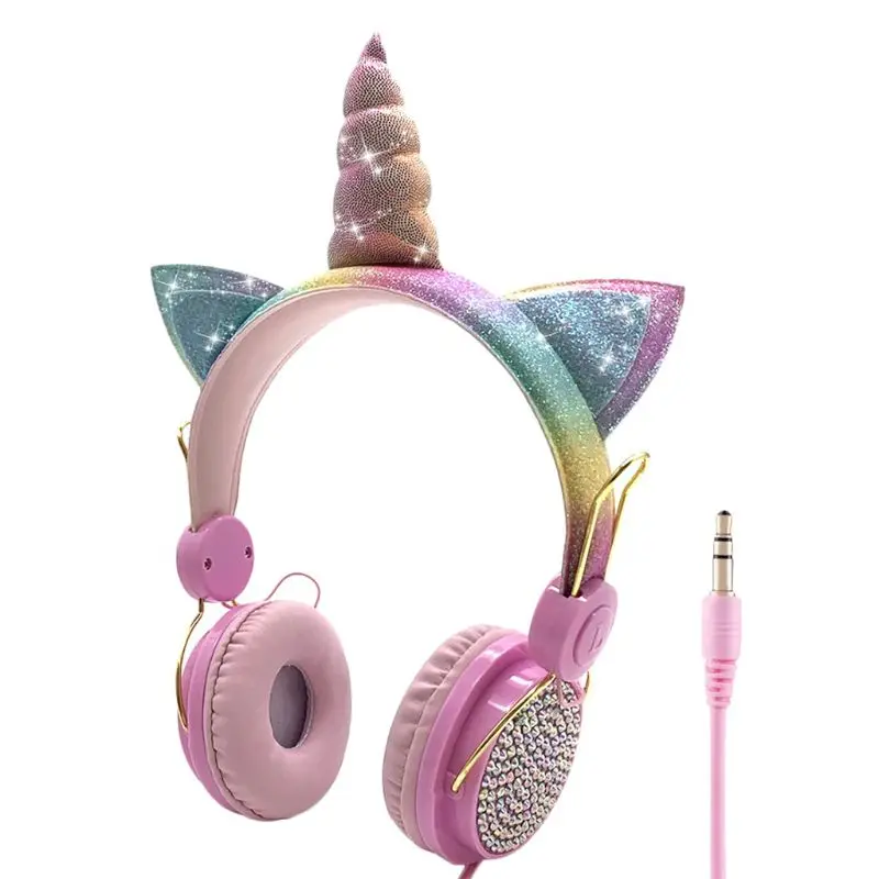 Cute Wired Headphone With Microphone Girls Daugther Music Stereo Earphone Computer Mobile Phone Gamer Headset Kids Gift