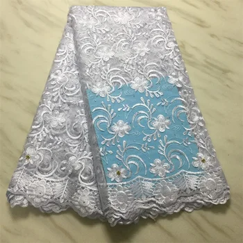 

Latest French Tulle Lace Fabric High Quality 2020 Europe Net lace Fashion Fabric Embroidery French Lace With Stones 5yards