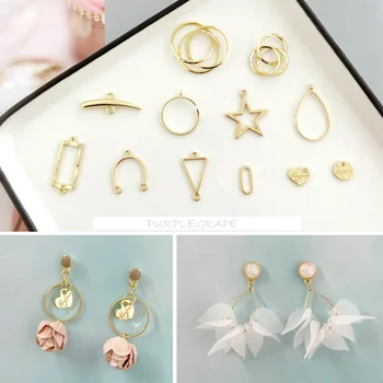 

High-Quality Color Alloy Jewelry Collar Circle Double Hanging Rectangular Triangle Links DIY Earrings Earrings Material 6 pcs