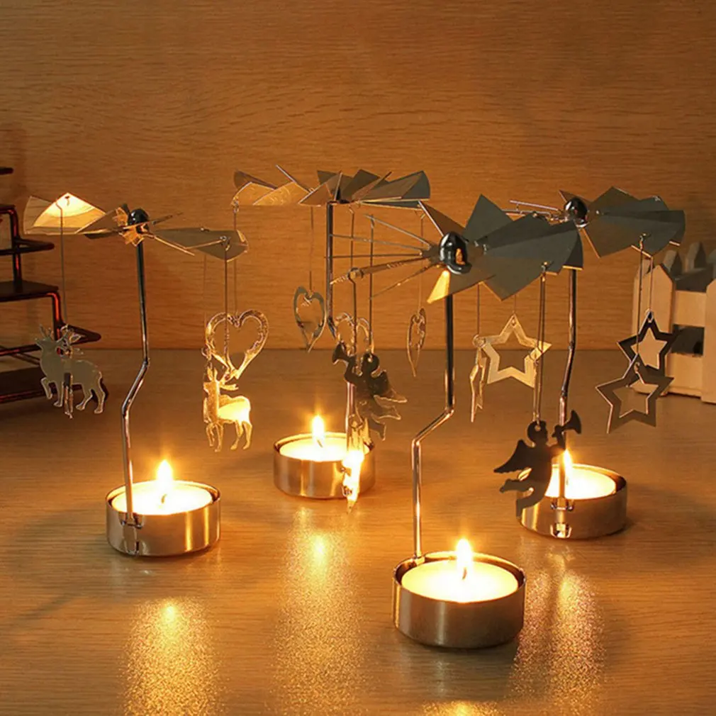 New Creative Christmas Deer Rotating Spinning Carousel Tea Light Candle Holder Center Candlestick Party Decor | Дом и сад