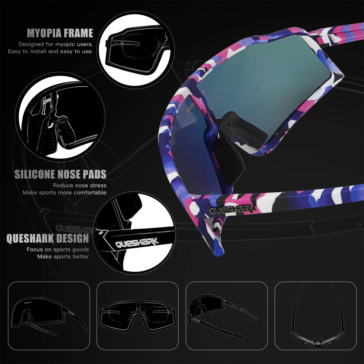 QUESHARK Women Men Polarized Cycling Sunglasses Sports MTB Bicycle Eyewear  Riding Road UV Mirror Bike Glasses Goggles QE54