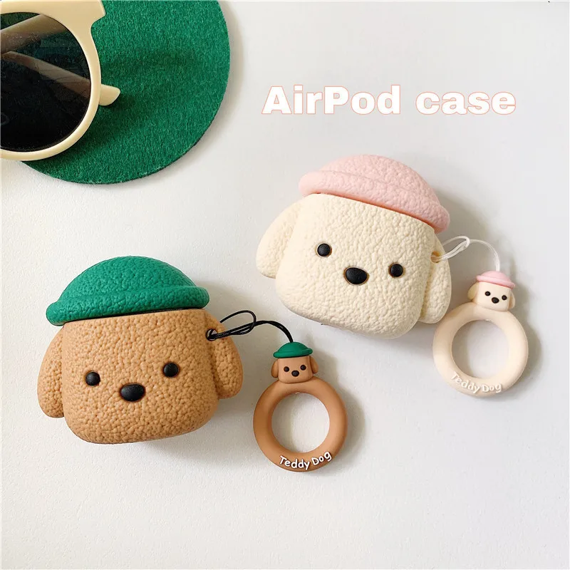 

Cute Teddy Dog Silicone Earphone Case For Apple Airpods 2 Accessories Bluetooth Headset Case Protective Cover Anti-lost Key Ring