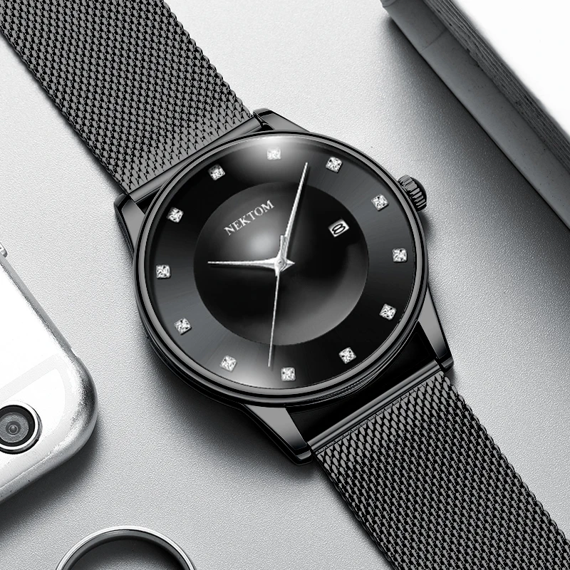 

Relogio Masculino NEKTOM Wrist Watch Men Quartz Clock Gold Black Color Fashion Sense Calendar Display Featured Dial Man Gift