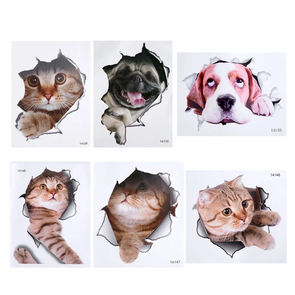 

Dog Cat Toilet Stickers 3D Animals Mural Art Home Decor Sticker Refrigerator