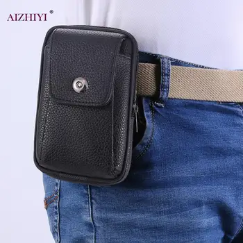 

Leather Men Small Waist Bags Solid Color Bum Belt Pack 6 inch Fanny Phone Pouch Business Waist Bag Men Chest Pack