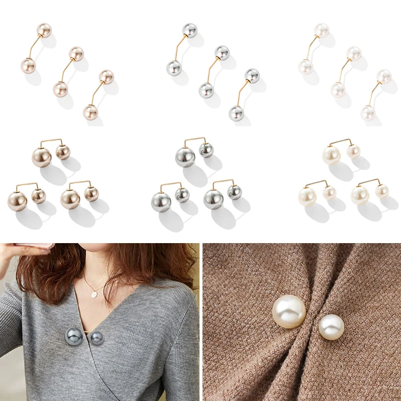3Pcs/Set Double Pearl Pins for Women Safety Pin Brooch Female Clothes