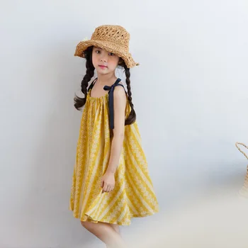 

Brand Girls Summer Clothes 2020 New Baby Loose Dress Snowflake Girls Dress Kids Sling Dress Beach Children Sundress Cotton,#3953