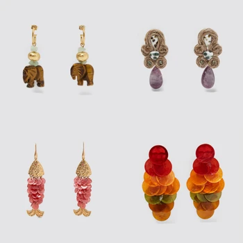

Girlgo Za Elephant Drop Earrings For Women Red Fish Shell Dangle Statement Earrings Bohemia Colorfu Stone Hanging Party Jewelry