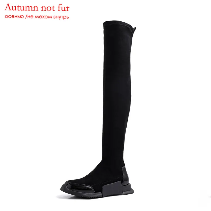 black1 not fur ASUMER/Новинка года; модные женские сапоги высокого качества; удобные сапоги выше колена; сезон осень-зима; женские эластичные высокие сапоги - Цвет: black1 not fur