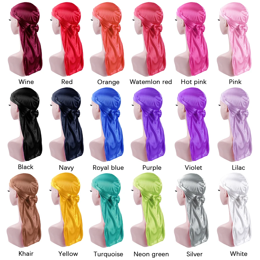 긴 실크 새틴 Durag 터번 모자 통기성 터번 모자 가발 Durag 해적 Headwrap Chemo 모자 해적 모자 남자 헤어 액세서리