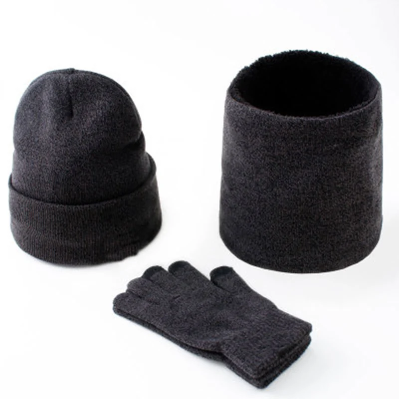 Темно-серый Touch Screen Glove Knit Ladies Hats Neck Warm Bib Balaclava Mask Gorras Bonne Scarf Hat Gloves For Women Men Winter Beanies Caps - Цвет: Темно-серый
