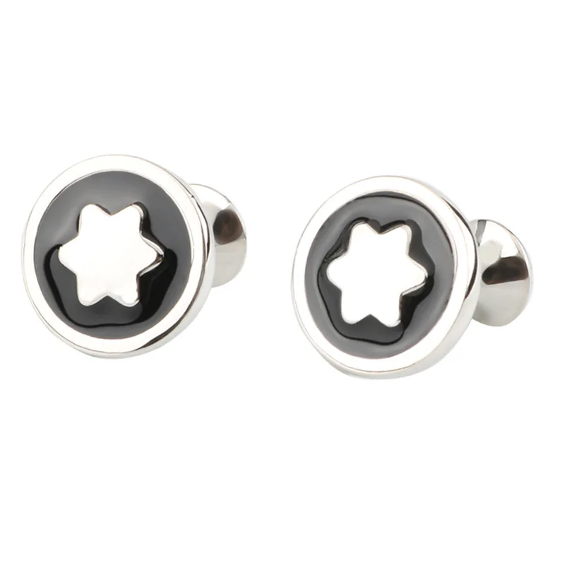 

Europe And America Hot Sales Business Formal Wear-Pointed Star Cufflinks Black And White with Pattern Textured Oil Drop Circle M