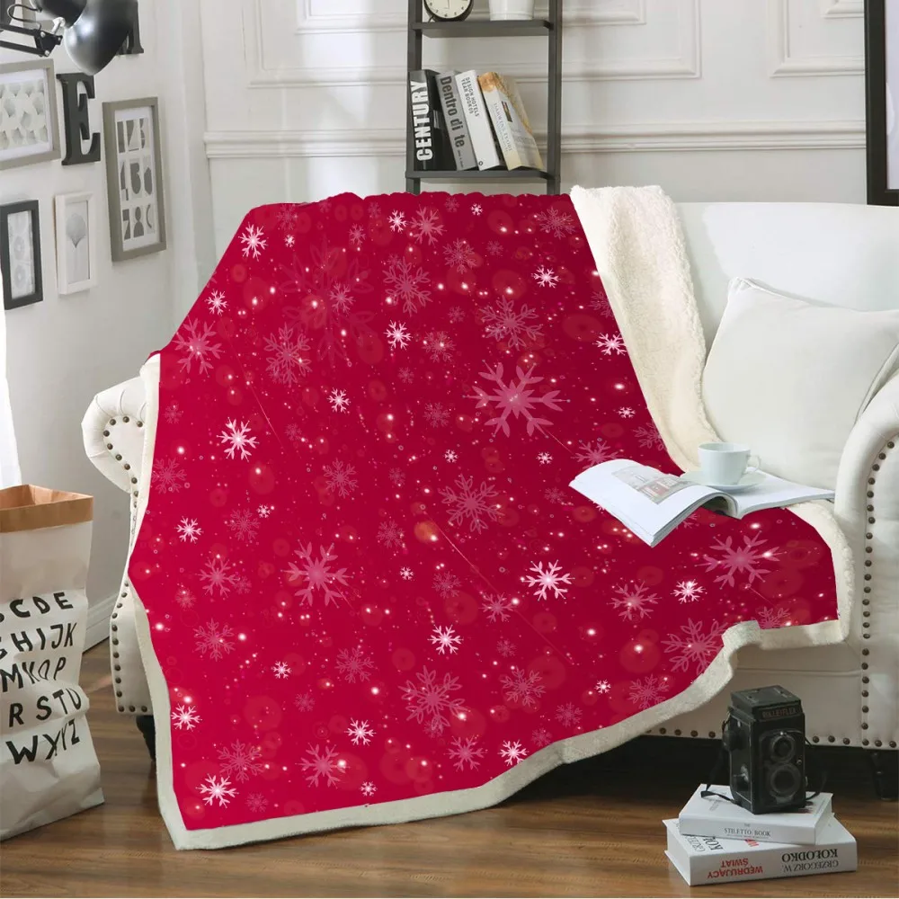 Зимнее мягкое Коралловое плюшевое одеяло из шерпы, рождественское одеяло со снежинками, красное теплое одеяло до колена, уютное дорожное одеяло для мальчиков и девочек