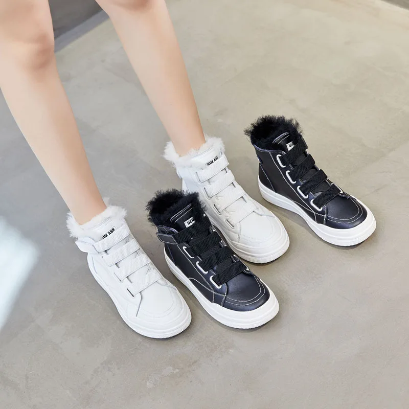 Г., зимние кожаные кроссовки высокого качества с круглым носком, бархатные кроссовки Корейская версия повседневной прогулочной обуви ZZ-155