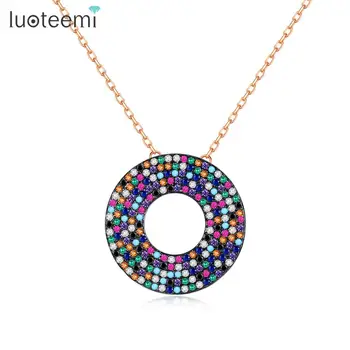 

LUOTEEMI Rock Style Big Round Pendant Necklaces for Women or Men Dating Party with Multicolor CZ Hip Hop Fashion Jewelry Bijoux