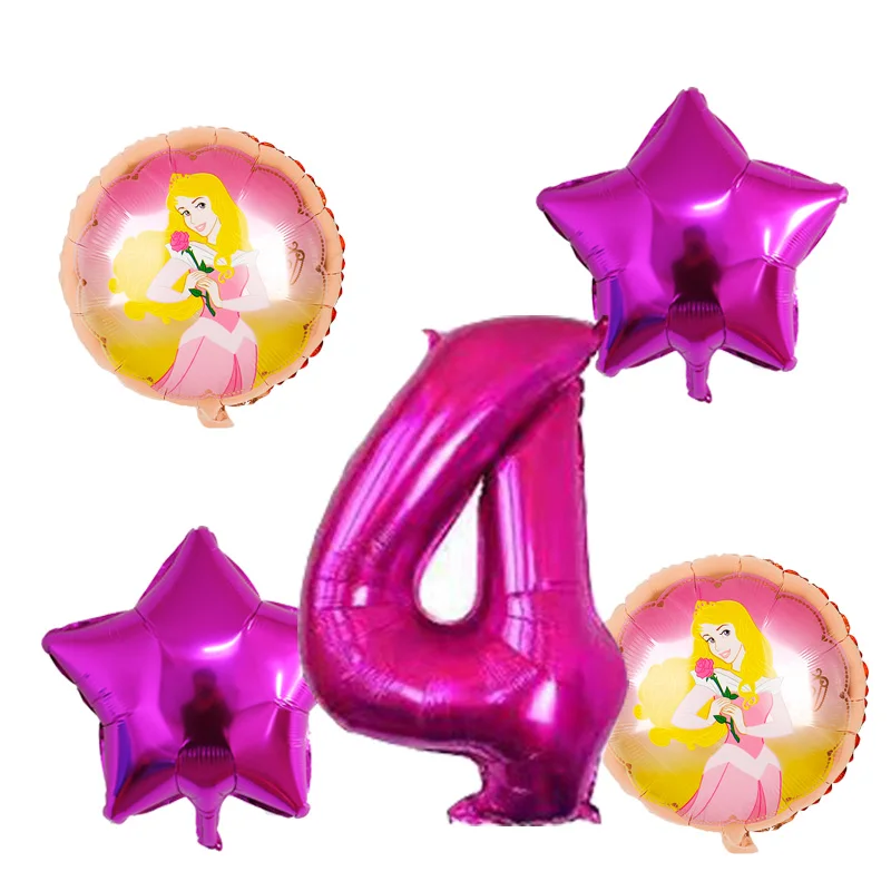 Aurora fushia set 5 шт./компл. Принцесса Белоснежка Золушка фольги шарики, День подарков будущей матери девушки день рождения украшения 32 дюйма номер гелиевые шары - Цвет: Aurora fushia set
