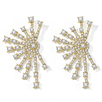 

Ant Angel 2020 Summer Newest Hyperbolic Fan-shaped Jewelry Eardrop Full Zircon 14K Gold Plated Drop Earring For Women Party Gift