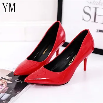 Hot Selling Women Shoes Pointed Toe Pumps Patent Leather Dress Red 8CM High Heels Boat Shoes Shadow Wedding Shoes Zapatos Mujer 1