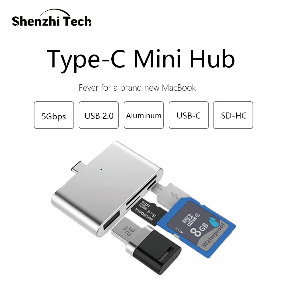 Мини-usb C концентратор, SD TF кард-ридер, алюминиевый USB C адаптер Смарт OTG ридер для ноутбука планшета смартфона