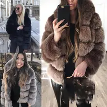 С капюшоном размера плюс 3XL женское меховое пальто зимнее теплое плюшевое пальто Роскошная мягкая меховая куртка пальто Высокое качество женское плотное пальто из искусственного меха