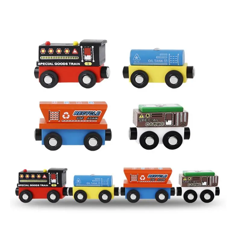 Деревянный магнитный поезд трек игрушка локомотив карета дети подарок на день рождения G99C