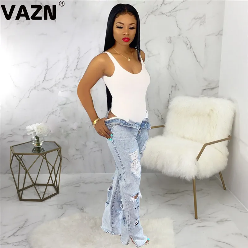 VAZN HSF2062 возраст Девушки Длинные Jeans2019 повседневные женские джинсовые брюки Твердые Тонкие значительно выше Популярные отверстие Джокер длинные клеши