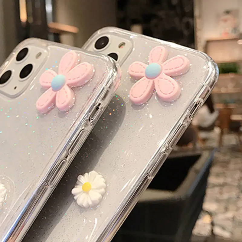 Lovebay 3D Цветы блеск чехол для телефона для iPhone 11 Pro 7 8 6 6s Plus X XR XS Max прозрачный Блестящий Мягкий ТПУ силиконовый чехол