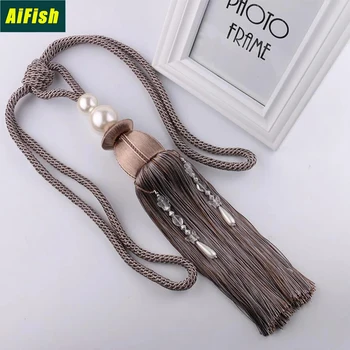 

1 Pair European Type Luxury Curtain Tiebacks Pearl Hanging Ball Bind Ropes Tassel Pendant Decoration Curtain Accessories CP076-3