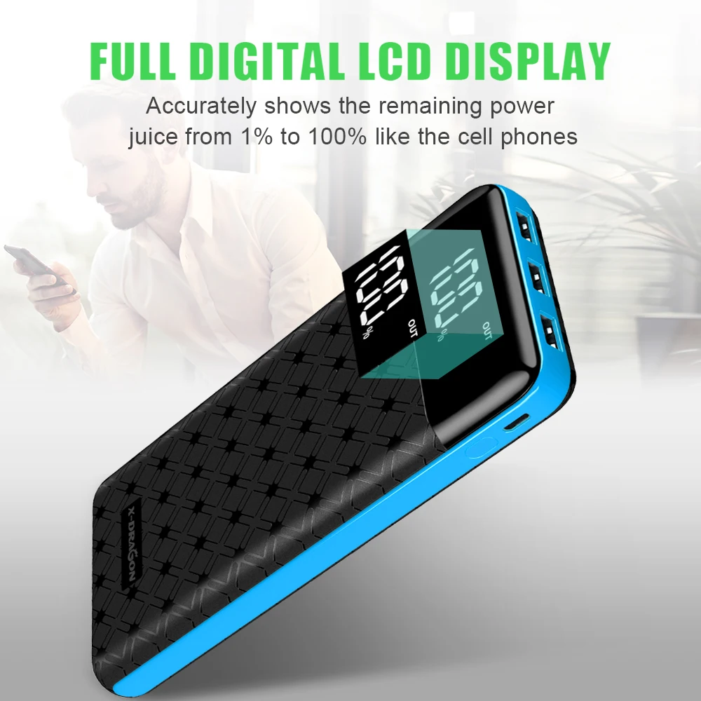  Power Bank 25000mAh Portable External Battery Charger Pack with LCD Display 3 USB Output for iPhone