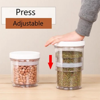 

Adjustable Food Storage Container Sealed Jar Foldable Sealing Container Kitchen Garget Refrigerator Storage Box Transparent