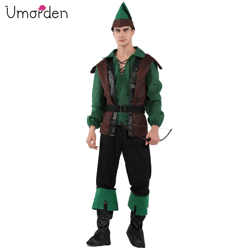 Umorden костюм храброго Робина Гуд для взрослых мужчин зеленый Archer Косплей Хэллоуин
