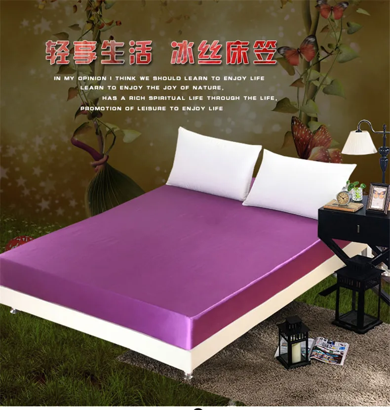 Description Picture 2 of itemLuxury Satin Fitted Sheet Single Double Queen Size Mattress Cover With Elastic Band Bed Sheet Solid Color Fit Sheet