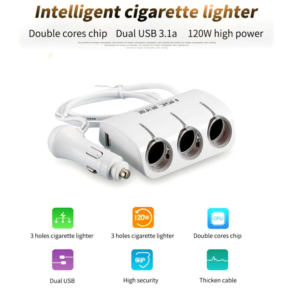 HSC YC401 многофункциональный 3 Way 120 Вт 2 USB порта розетка для автомобильного прикуривателя сплиттер автомобильное зарядное устройство штепсельный адаптер для автомобиля/микроавтобуса