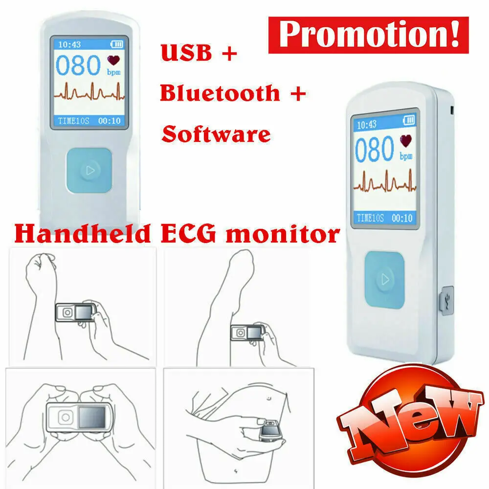 Handheld Portable ECG EKG Machine Heart Beat Monitor LCD USB Bluetooth PM10 with Software App ECG Monitor For Ios Android