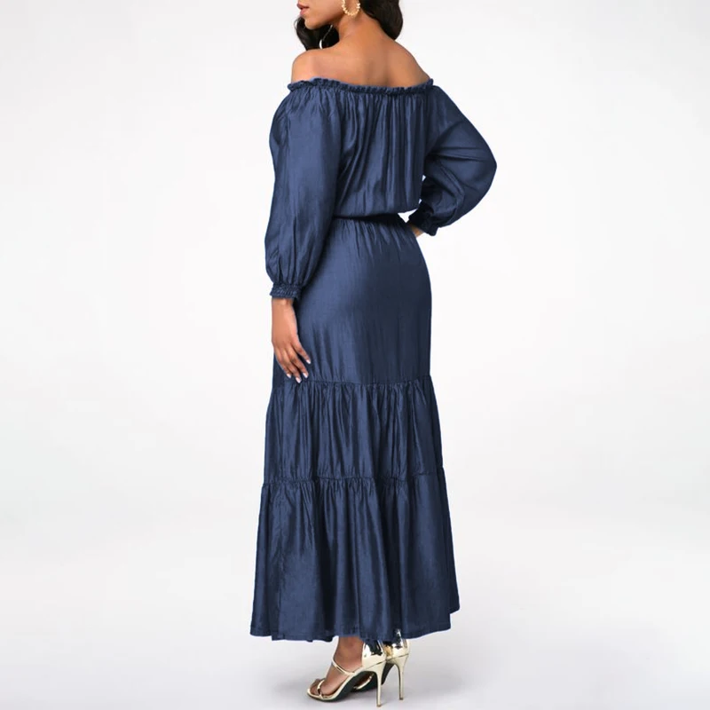 VONDA, элегантное одноцветное платье,, повседневное, свободное, Пляжное, Vestidos, сексуальное, с открытыми плечами, макси, длинное платье, S-5XL, богемное, длинный рукав, сарафан