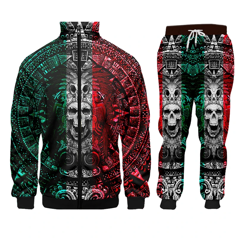 3D Jackets Men Tracksuit Sets Mens Set Ethnic Retro Totem Skull Men Casual Zipper Set Autumn Tracksuit Set Male Sweatshirt